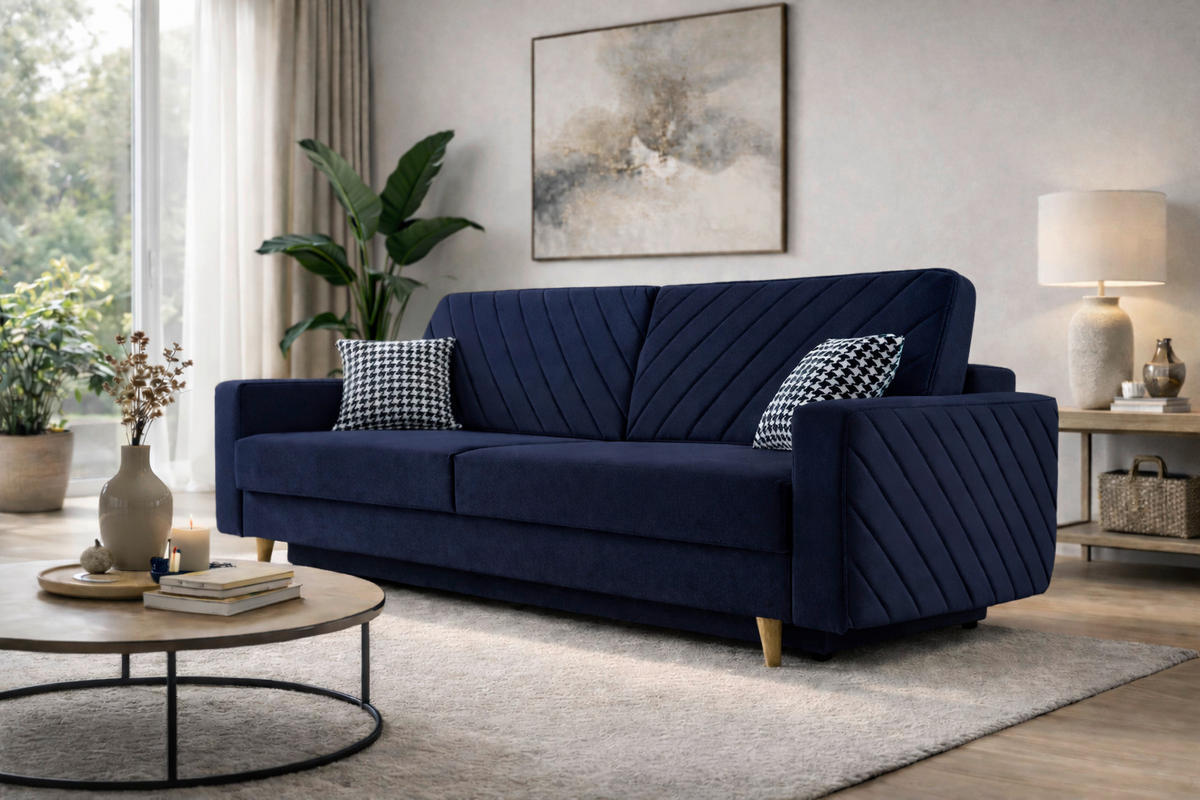 SCHLAFSOFA Dunkelblau  - Schwarz/Dunkelblau, Design, Holz/Kunststoff (230/96/97cm) - MID.YOU