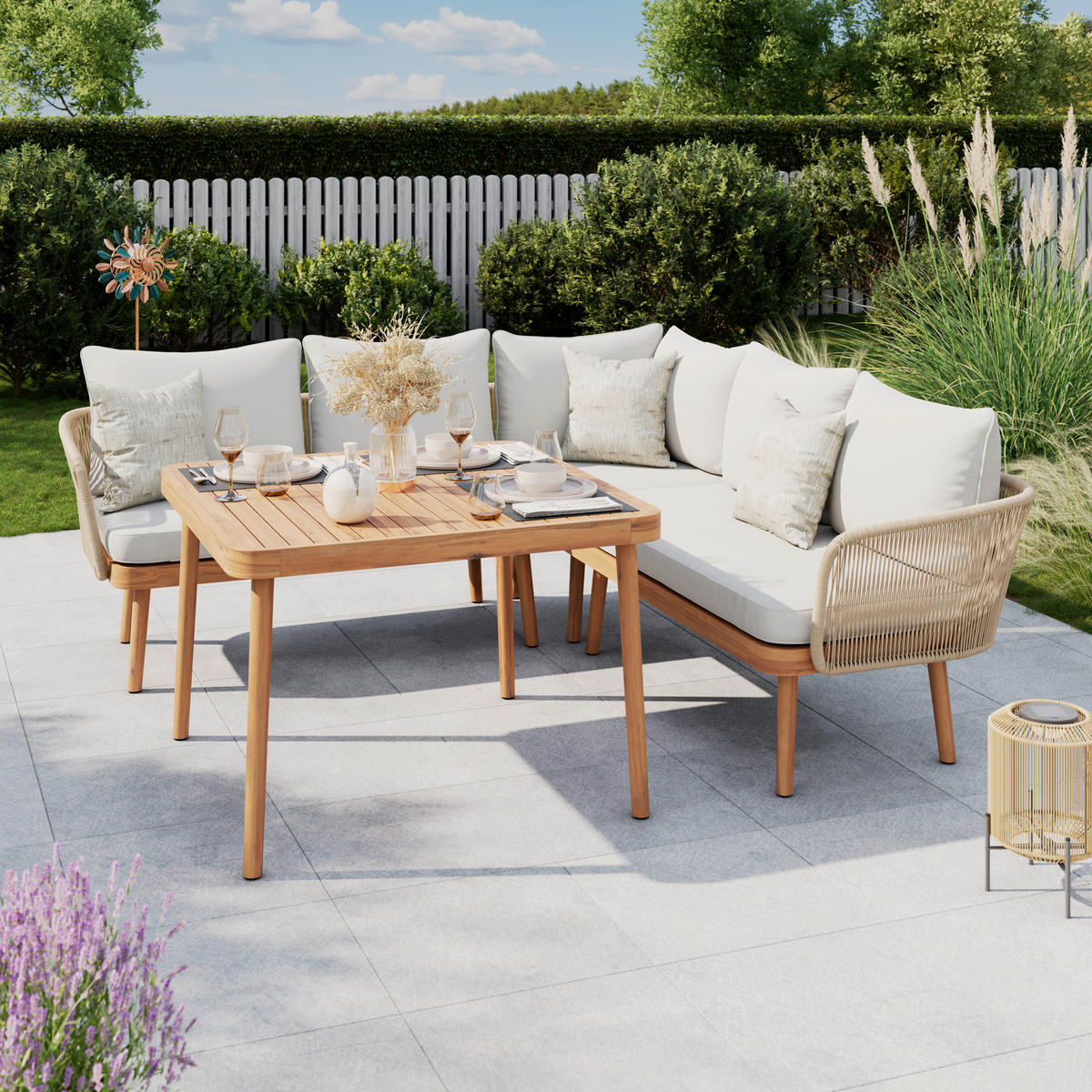 DINING-LOUNGESET   - Beige/Akaziefarben, Natur, Holz (208/208cm) - Ambia Garden