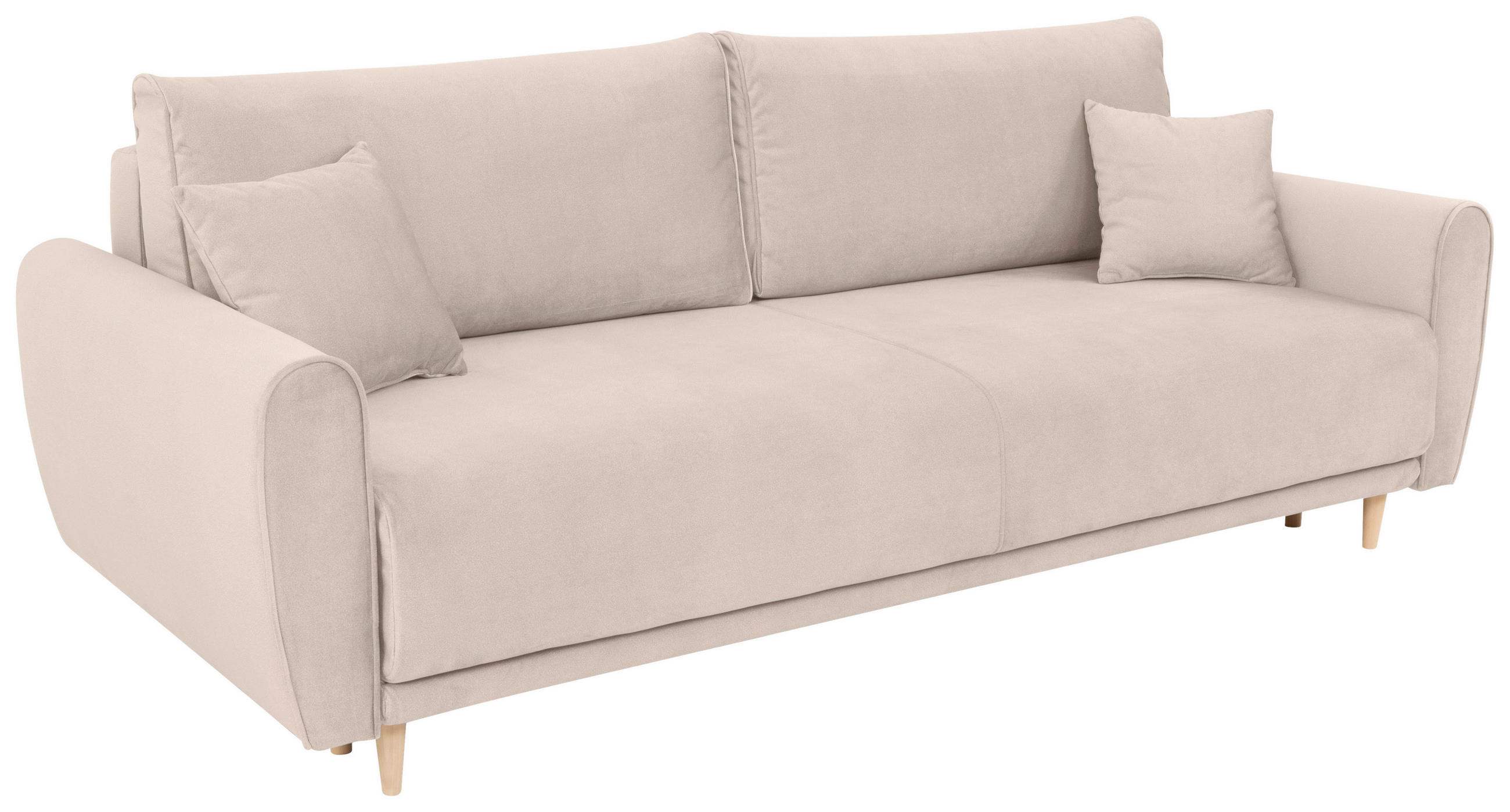 SCHLAFSOFA Velours Beige  - Beige/Kernbuche, Design, Holz/Textil (227/88/108cm) - MID.YOU