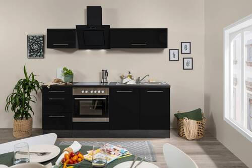 KÜCHENBLOCK 210 cm   in Grau, Schwarz  - Alufarben/Schwarz, Basics, Holzwerkstoff (210cm) - Respekta