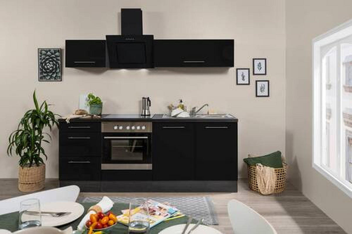KÜCHENBLOCK 210 cm   in Grau, Schwarz  - Alufarben/Schwarz, Basics, Holzwerkstoff (210cm) - Respekta