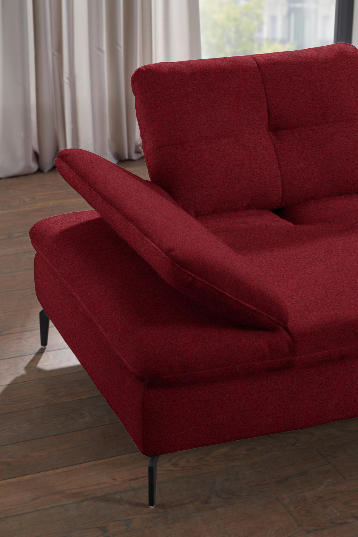 ECKSOFA in Flachgewebe Bordeaux  344/157 cm  - Bordeaux/Schwarz, Design, Textil/Metall (344/157cm) - Chilliano