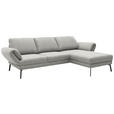 ECKSOFA  in Flachgewebe Silberfarben Armteilverstellung, Relaxfunktion, Drehsitzfunktion  255-365/175-224 cm  - Silberfarben/Schwarz, Design, Textil/Metall (255-365/175-224cm) - Dieter Knoll