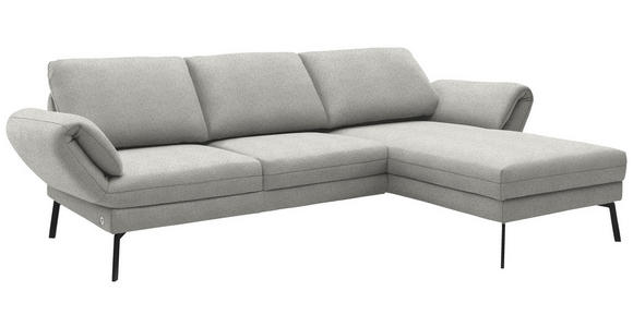 ECKSOFA  in Flachgewebe Silberfarben Armteilverstellung, Relaxfunktion, Drehsitzfunktion  255-365/175-224 cm  - Silberfarben/Schwarz, Design, Textil/Metall (255-365/175-224cm) - Dieter Knoll