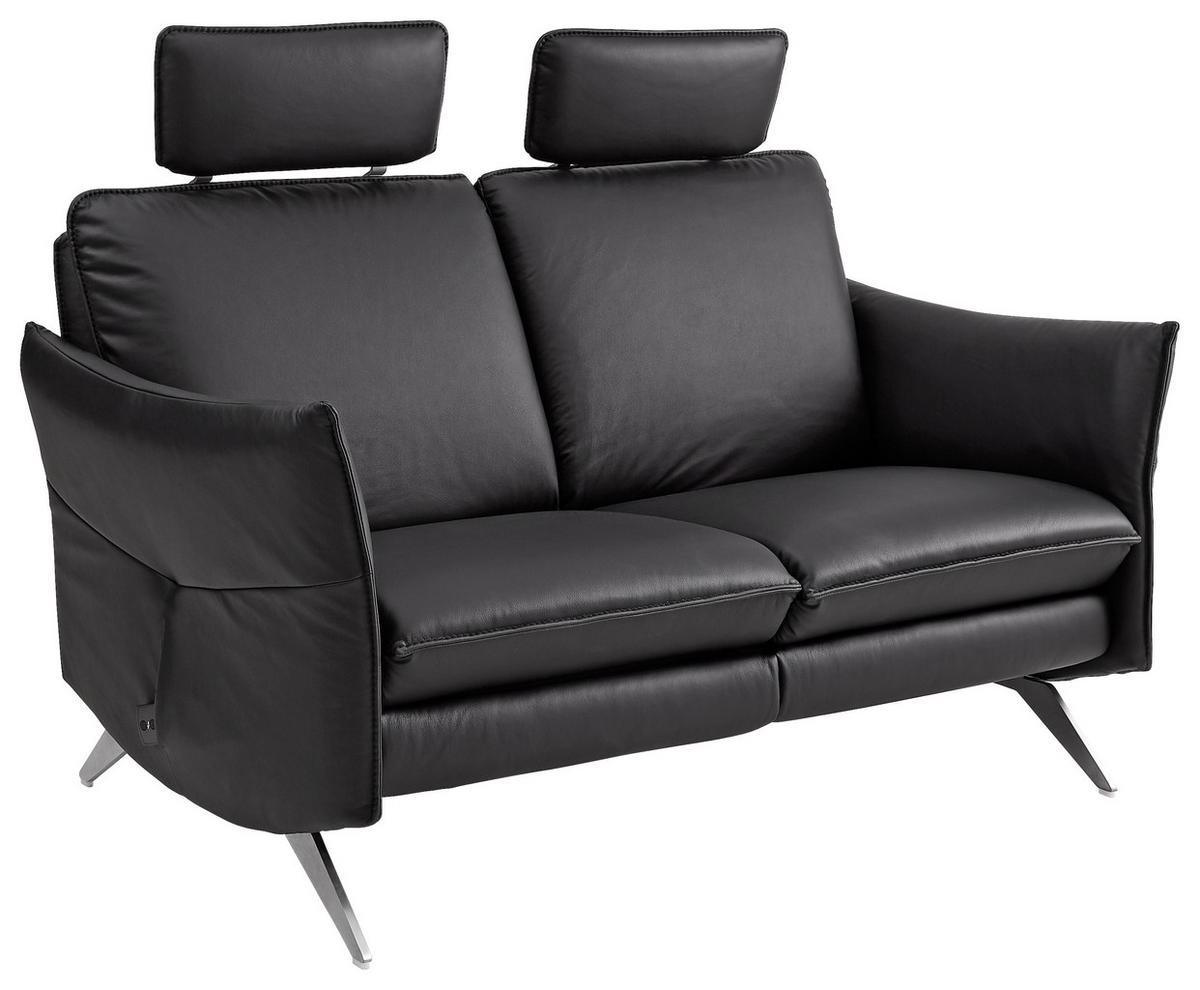 2-SITZER-SOFA in Echtleder Schwarz  - Edelstahlfarben/Schwarz, Design, Leder/Metall (155/86/92cm) - Himolla Komfortklass