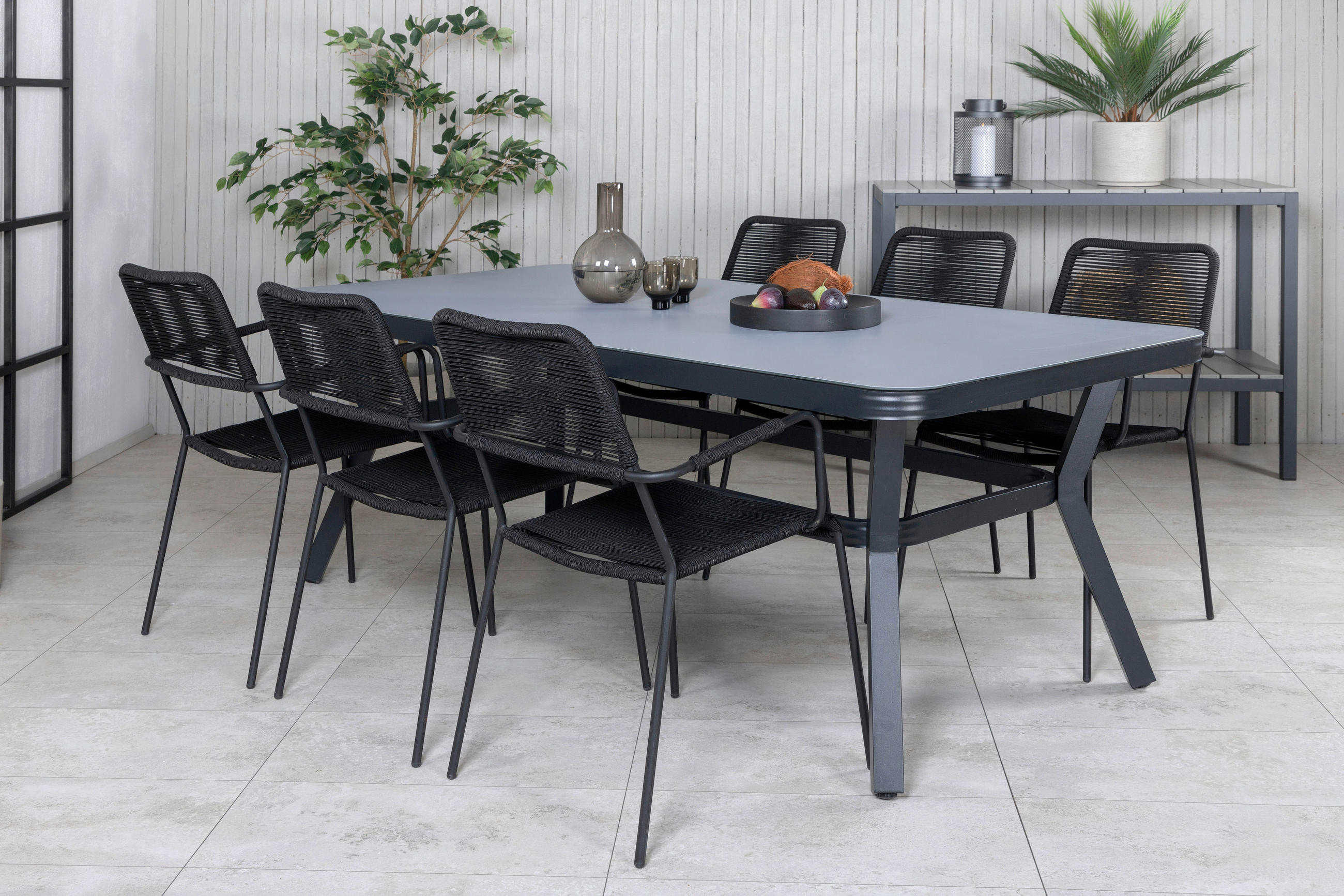 GARTENTISCH Metall, Glas Grau, Schwarz rechteckig  - Schwarz/Grau, KONVENTIONELL, Glas/Metall (200/100/74cm) - Gardenson