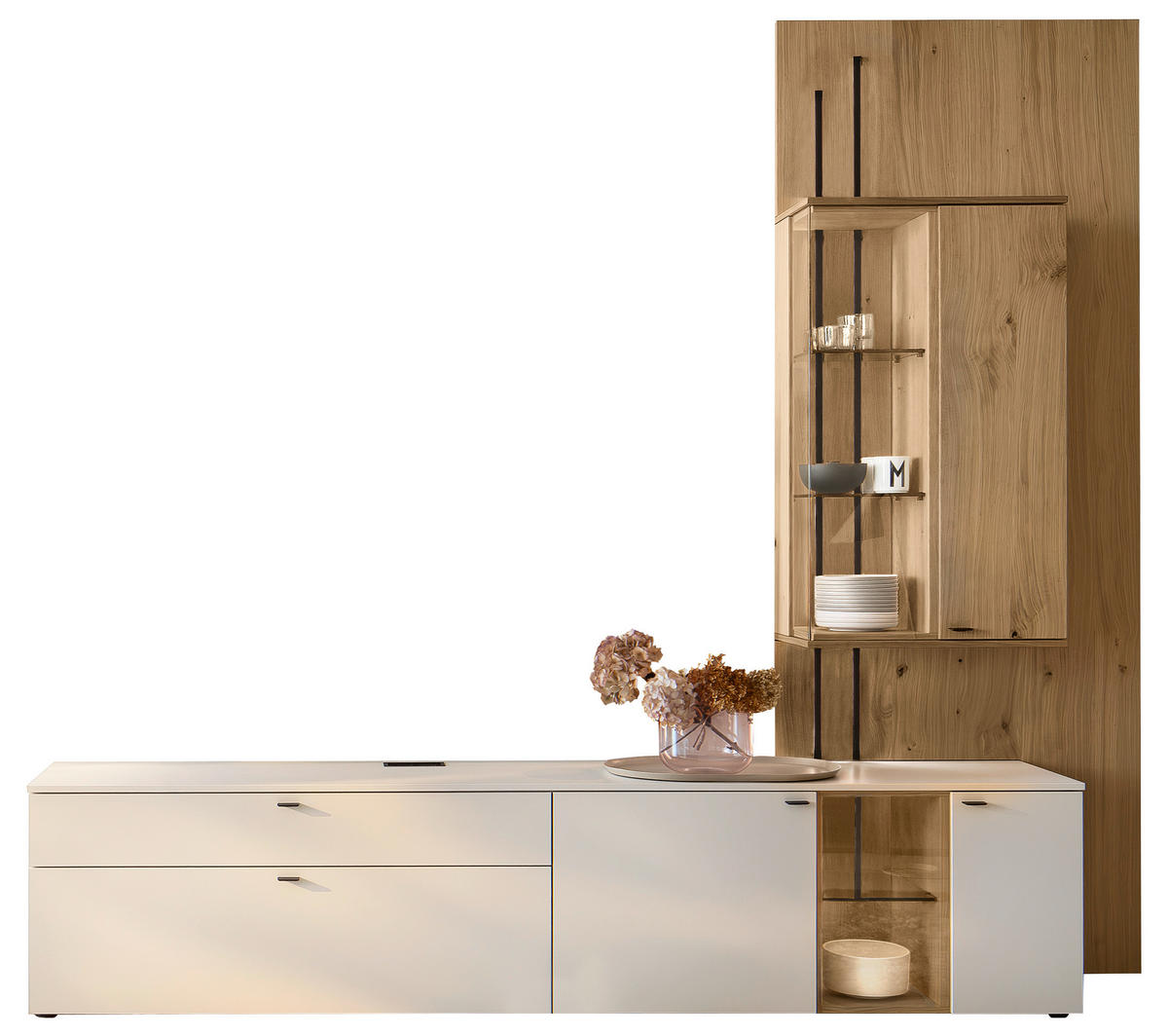 WOHNWAND  Weiss, Wildeiche 270/241/43 cm  - Wildeiche/Weiss, Design, Glas/Holz (270/241/43cm) - Venjakob