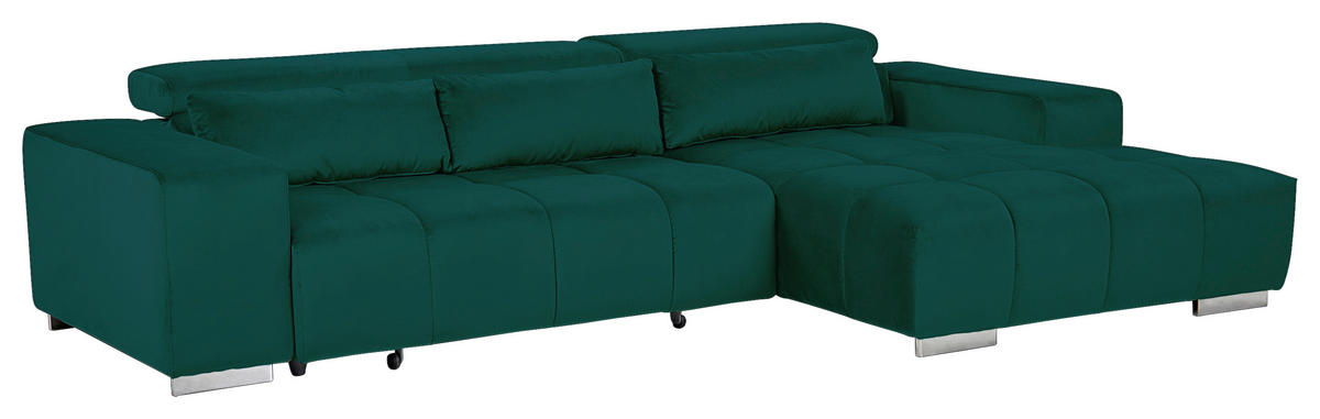 ECKSOFA Grün Velours  - Silberfarben/Grün, KONVENTIONELL, Textil/Metall (307/186cm) - Livetastic