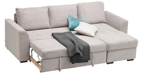 ECKSOFA in Velours, Cord Hellgrau  243/155 cm  - Hellgrau/Schwarz, Design, Kunststoff/Textil (243/155cm) - Xora
