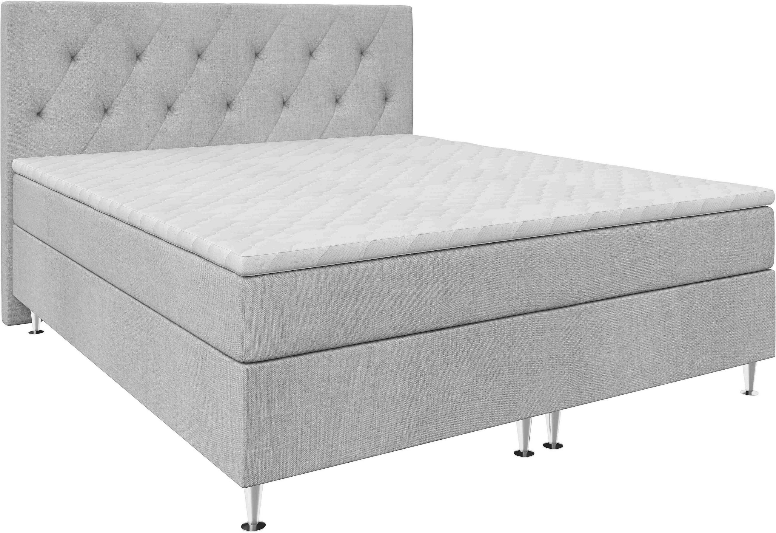BOXSPRINGBETT 140/200 cm  in Hellgrau  - Silberfarben/Hellgrau, KONVENTIONELL, Textil/Metall (140/200cm) - Chameo