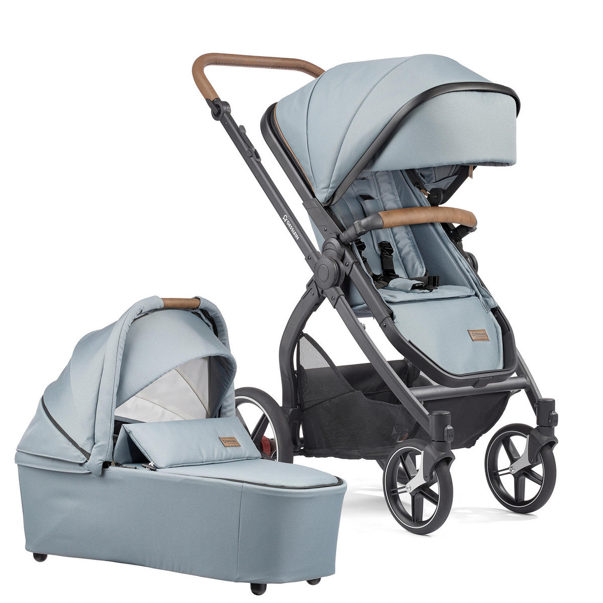 KINDERWAGENSET FX4 Life  - Petrol/Schwarz, Basics, Textil/Metall (57/129/100cm) - Gesslein