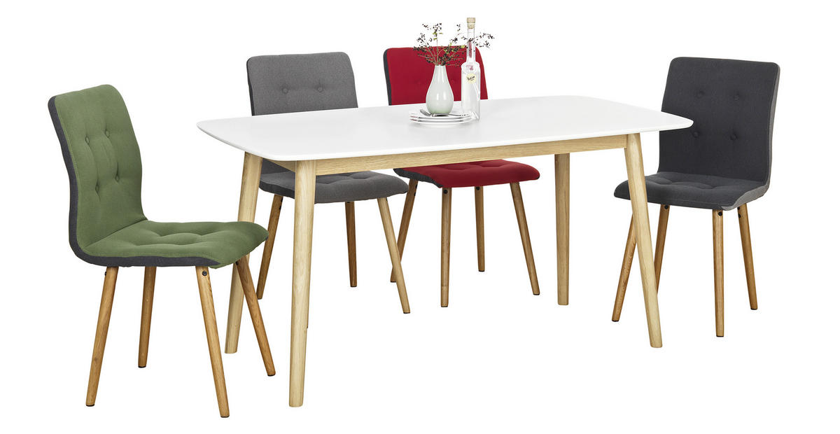 JEDILNA MIZA, masivno hrast bela, barve hrasta  - barve hrasta/bela, Design, leseni material/les (150/80/75,5cm) - Livetastic