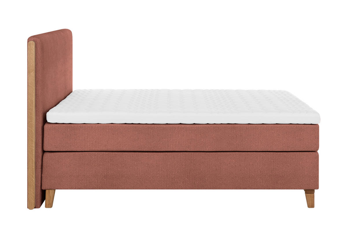 BOXSPRINGBETT 160/200 cm,  in Rot, Matratze, Topper, H5 + H5 = hart  - Eichefarben/Rot, KONVENTIONELL, Holz/Textil (160/200cm) - Welnova