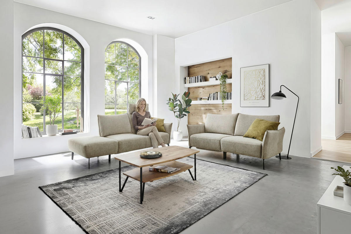 3-SITZER-SOFA Chenille Beige  - Beige/Schwarz, Konventionell, Textil/Metall (184/90/92cm) - Elegando