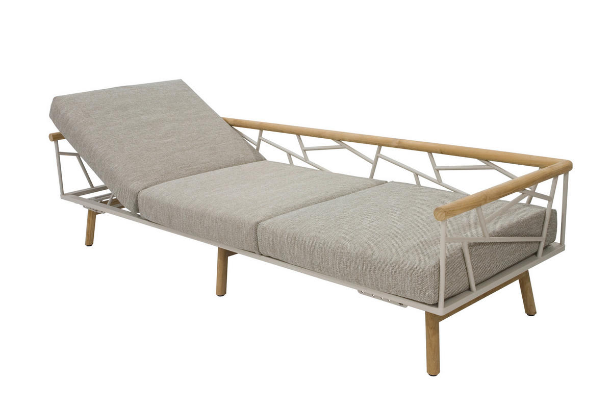 LOUNGESOFA 226/78/77 cm Teakholz massiv, Hartholz Edelstahl  - Taupe, Basics, Holz/Textil (226/78/77cm) - Zebra 