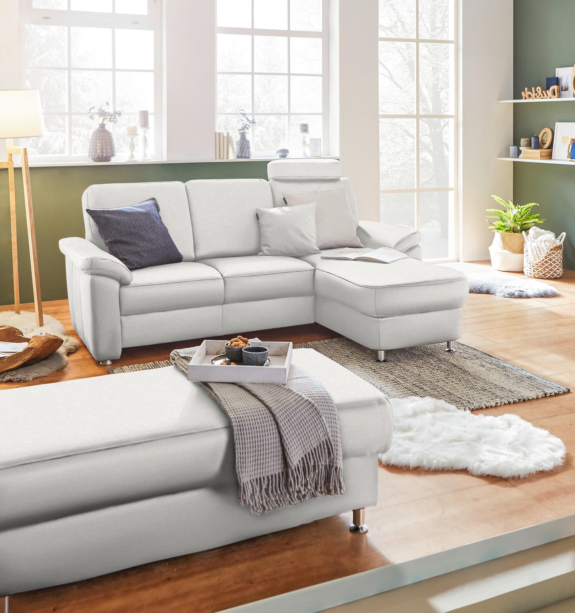 ECKSOFA in Webstoff Creme  - Chromfarben/Creme, Konventionell, Textil/Metall (220/163cm) - Beldomo System