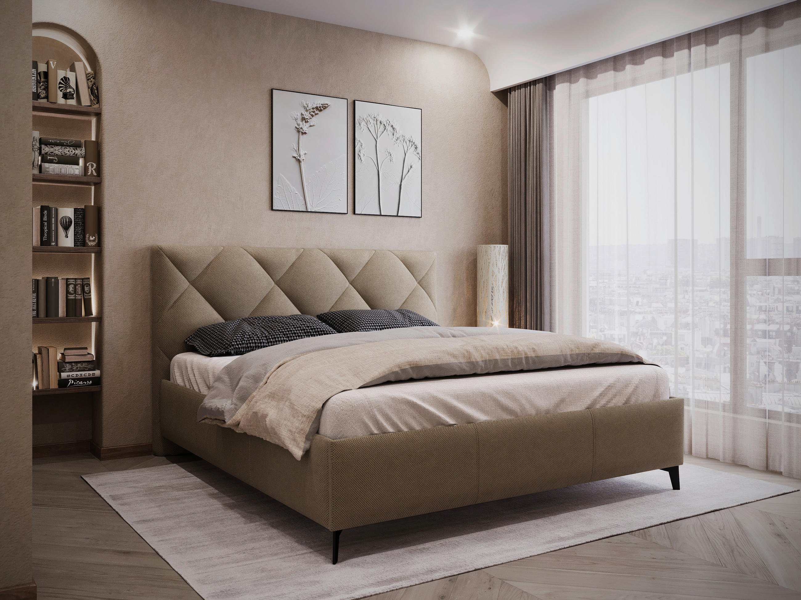 POLSTERBETT 180/200 cm  in Hellbraun  - Hellbraun/Schwarz, Modern, Holz/Textil (180/200cm) - MID.YOU