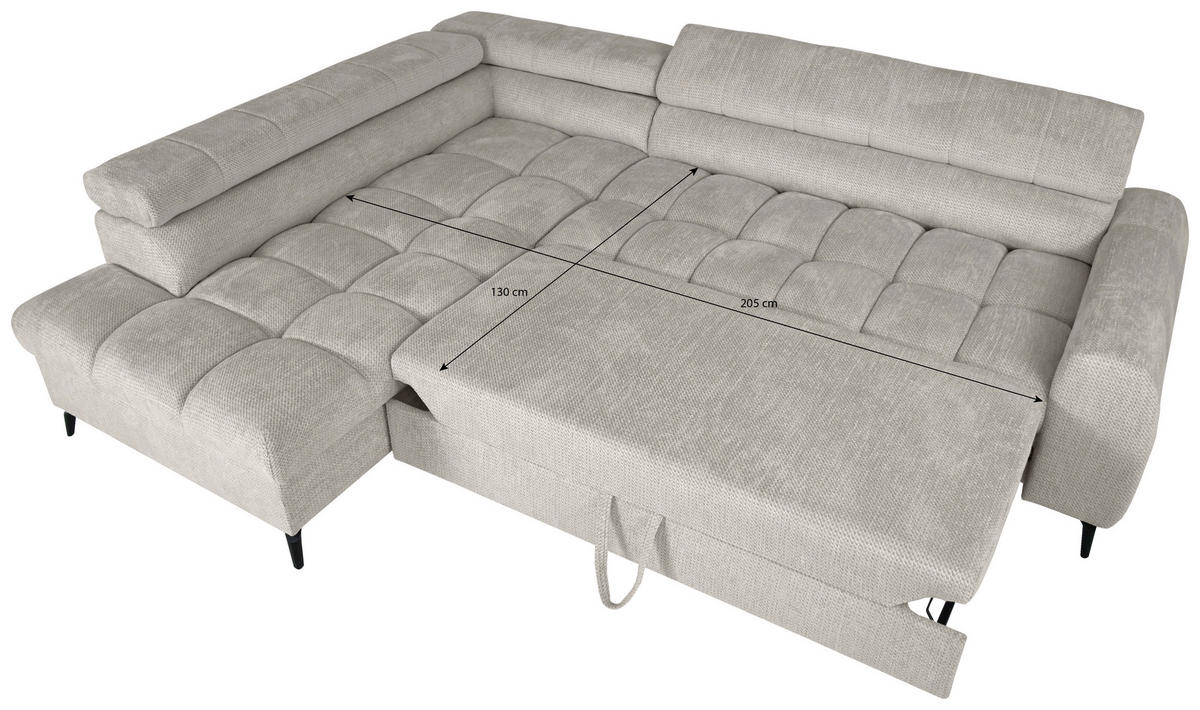 ECKSOFA VOLF Hellgrau Flachgewebe  - Hellgrau/Schwarz, Trend, Kunststoff/Textil (203/261cm) - Livetastic