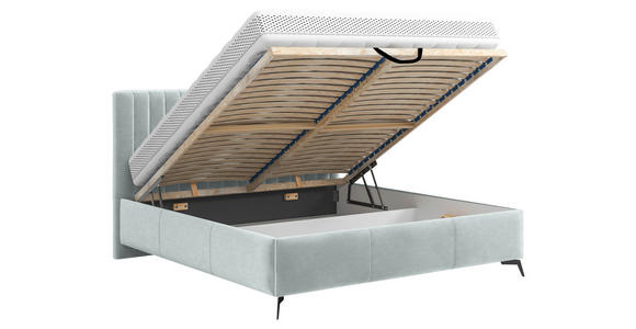 POLSTERBETT gepolstertes Kopfteil, Lattenrost, Bettkasten Blaugrau 180/200 cm  - Blaugrau/Schwarz, KONVENTIONELL, Holz/Textil (180/200cm) - Hom`in