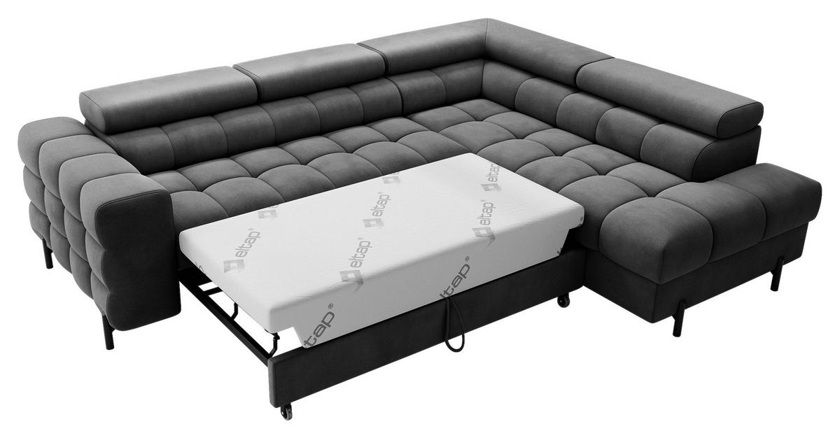 ECKSOFA FERUCCE in Flachgewebe Dunkelgrau  276/200 cm  - Dunkelgrau/Schwarz, Design, Textil/Metall (276/200cm) - MID.YOU