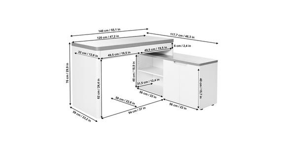 ECKSCHREIBTISCH 140/118/76 cm  in Weiß, Eichefarben  - Eichefarben/Weiß, KONVENTIONELL, Holzwerkstoff (140/118/76cm) - Venda