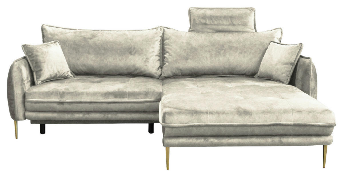 ECKSOFA in Velours Creme  264/196 cm  - Goldfarben/Creme, Design, Textil/Metall (264/196cm) - MID.YOU