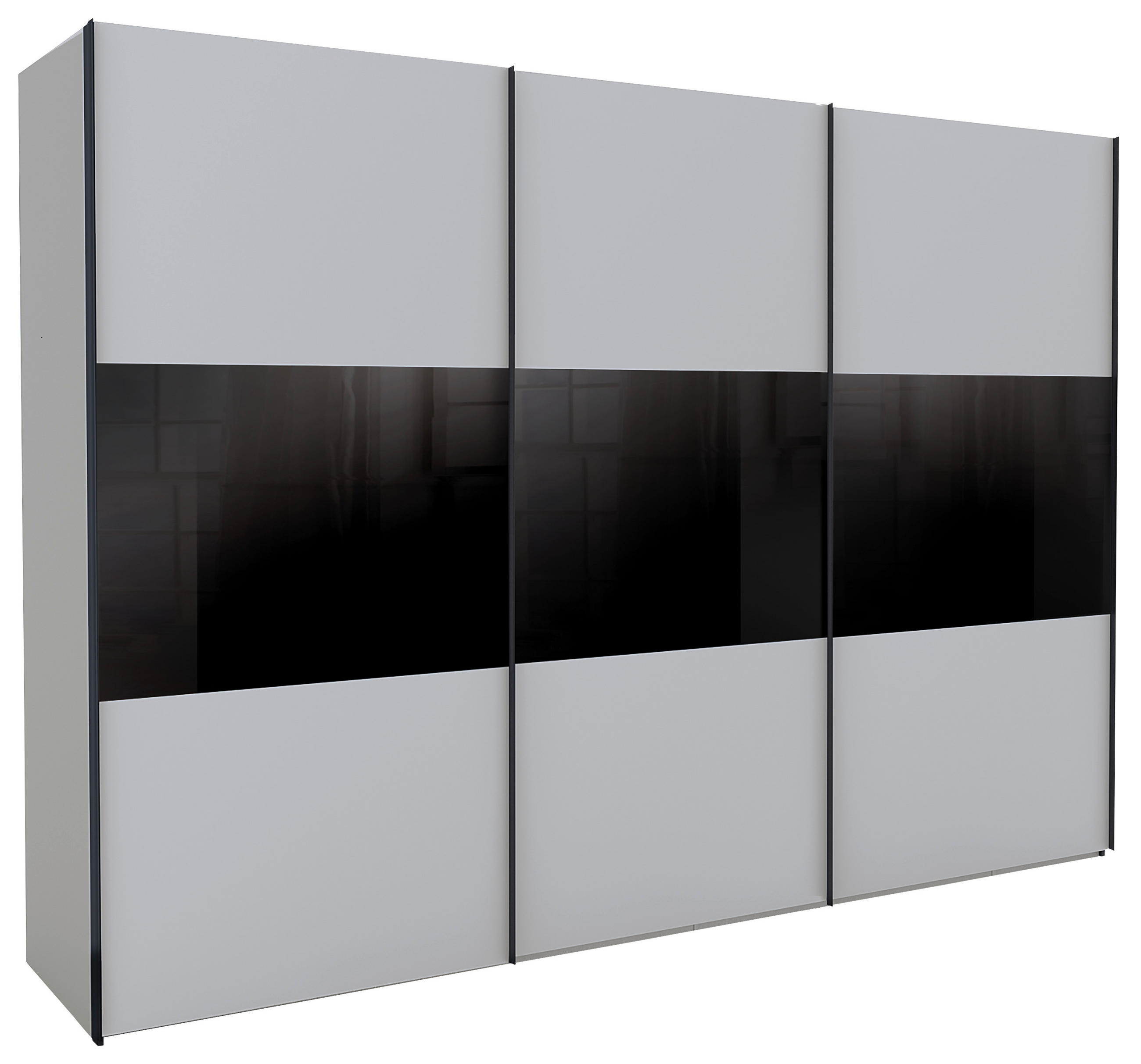 SCHWEBETÜRENSCHRANK 300/216/68 cm 3-türig - Dunkelgrau/Schwarz, KONVENTIONELL, Glas/Holzwerkstoff (300/216/68cm) - Hom`in
