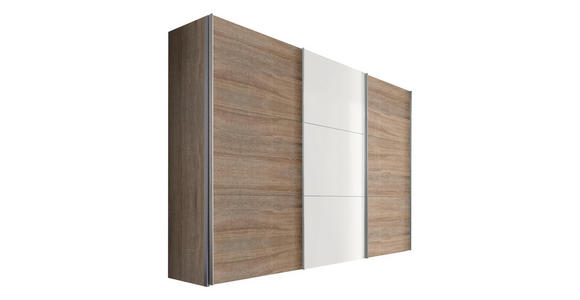 SCHWEBETÜRENSCHRANK in Sonoma Eiche, Weiß - Alufarben/Weiß, KONVENTIONELL, Holzwerkstoff/Metall (300/216/68cm) - Hom`in