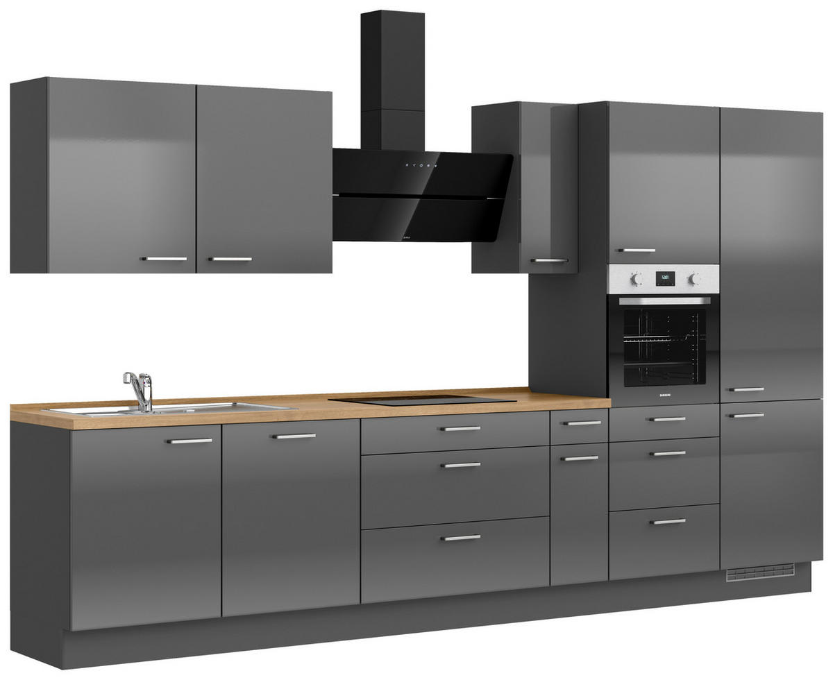 KÜCHENLEERBLOCK 360 cm   in Eichefarben, Schieferfarben  - Schieferfarben/Edelstahlfarben, MODERN, Holzwerkstoff/Metall (360cm) - Nobilia