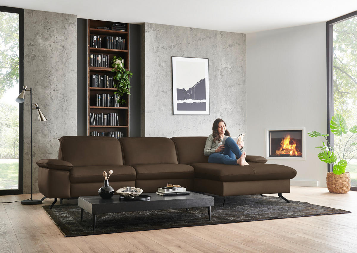 ECKSOFA  Echtleder Dunkelbraun  - Dunkelbraun/Schwarz, Design, Leder/Metall (307/169cm) - Beldomo Premium