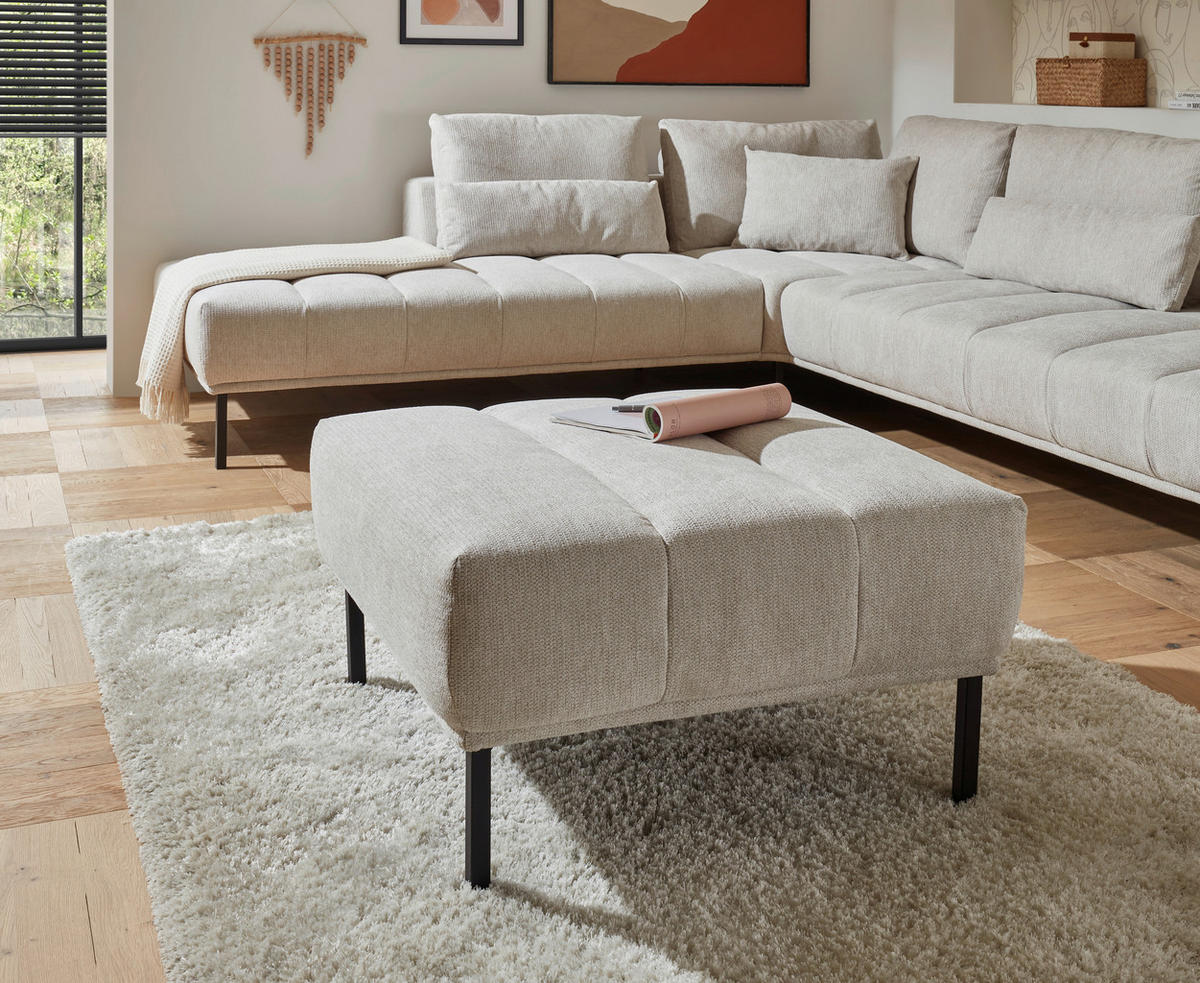 ECKSOFA in Flachgewebe Creme  270/308 cm  - Creme/Schwarz, Design, Textil/Metall (270/308cm) - Pure Home Lifestyle