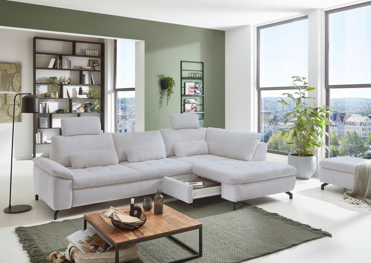 ECKSOFA in Cord, Velours Grau  - Schwarz/Grau, Design, Textil/Metall (291/197cm) - Beldomo Style