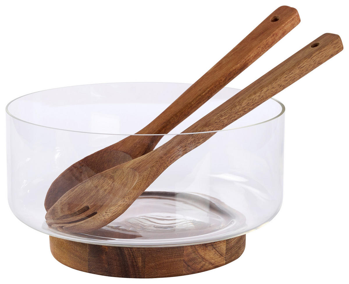 Castron Pentru Salată  - străveziu/culoare lemn acacia, Design, sticlă/lemn - Novel