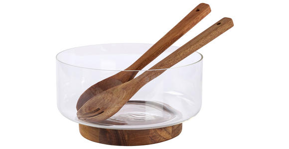 SALATSCHÜSSEL   - Klar/Akaziefarben, Design, Glas/Holz - Novel