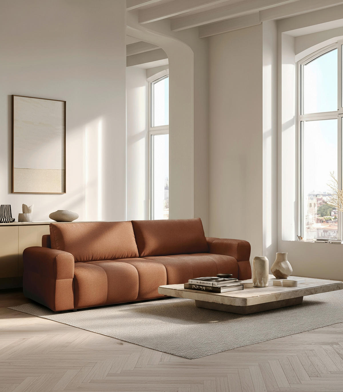 SCHLAFSOFA LOTTA  mit Chenille Terracotta  - Terracotta/Schwarz, Design, Textil (248/90/105cm) - MID.YOU