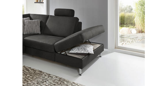 ECKSOFA Latina in Mikrofaser Anthrazit  275/242 cm  - Anthrazit/Alufarben, Design, Textil/Metall (275/242cm) - Dieter Knoll