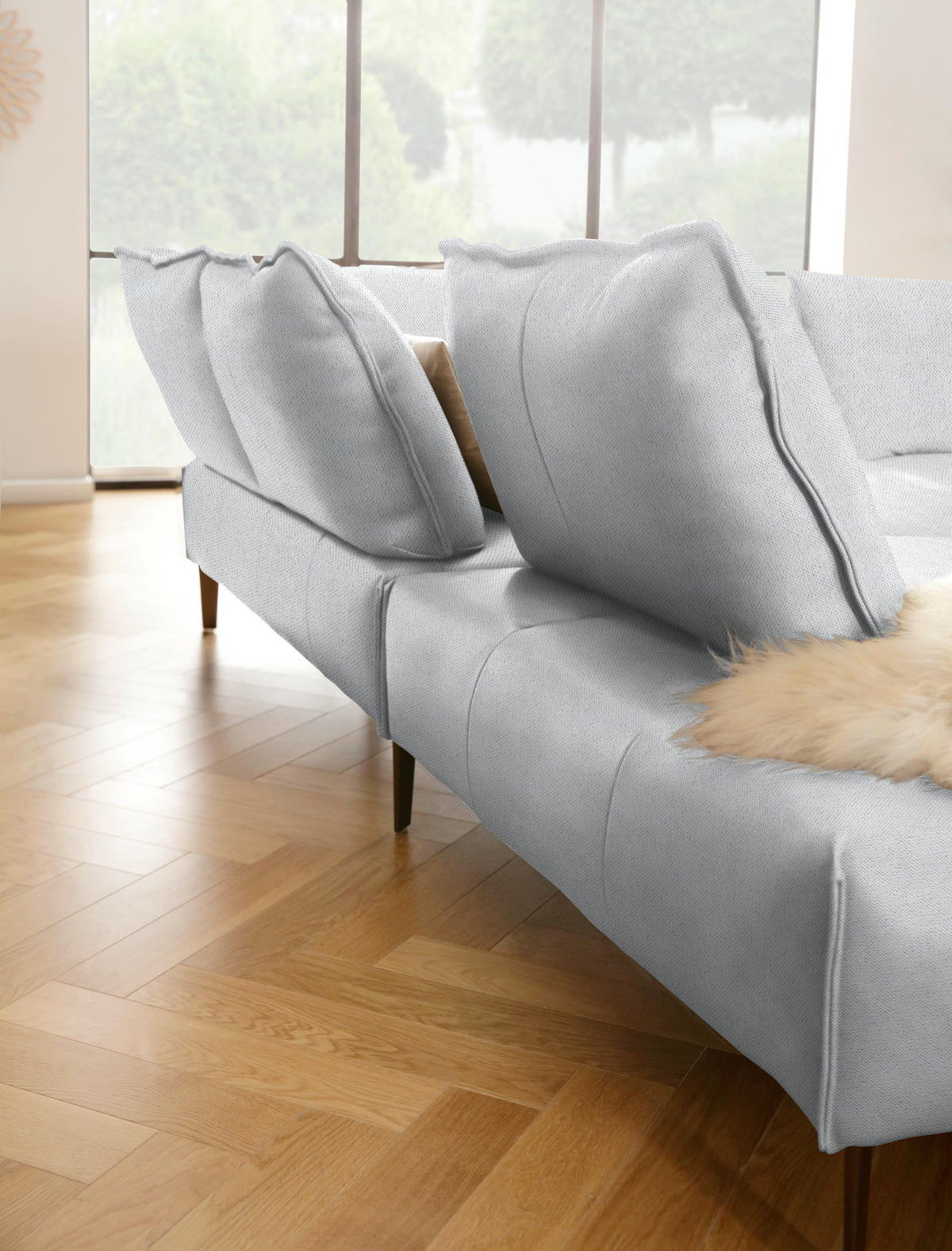 ECKSOFA in Webstoff Hellgrau  272/340 cm  - Hellgrau/Schwarz, MODERN, Textil/Metall (272/340cm) - W.Schillig
