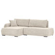 ECKSOFA Beige Flachgewebe Zierkissen, Rückenkissen, Bettkasten, Schlaffunktion, Rücken echt, Liegefläche im Originalstoff  - Beige/Schwarz, KONVENTIONELL, Kunststoff/Textil (145/260cm) - Carryhome