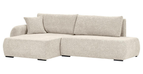 ECKSOFA Beige Flachgewebe Zierkissen, Rückenkissen, Bettkasten, Schlaffunktion, Rücken echt, Liegefläche im Originalstoff  - Beige/Schwarz, KONVENTIONELL, Kunststoff/Textil (145/260cm) - Carryhome