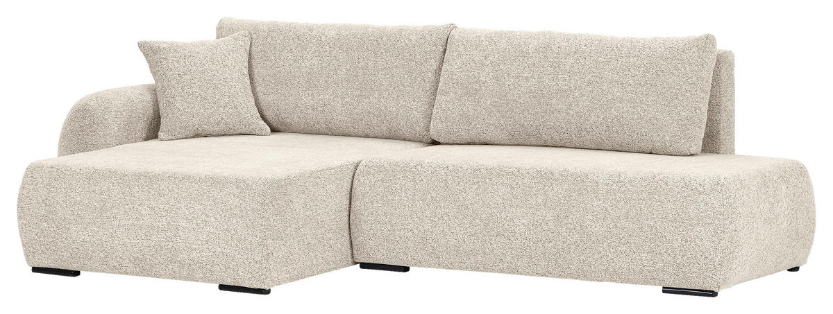 ECKSOFA Beige Flachgewebe Zierkissen, Rückenkissen, Bettkasten, Schlaffunktion, Rücken echt, Liegefläche im Originalstoff  - Beige/Schwarz, KONVENTIONELL, Kunststoff/Textil (145/260cm) - Carryhome