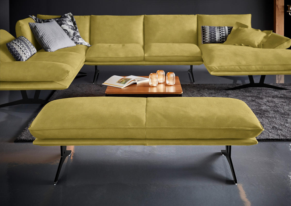 WOHNLANDSCHAFT in Echtleder Hellgrün  - Schwarz/Hellgrün, Natur, Leder/Metall (217/359/155cm) - Dieter Knoll