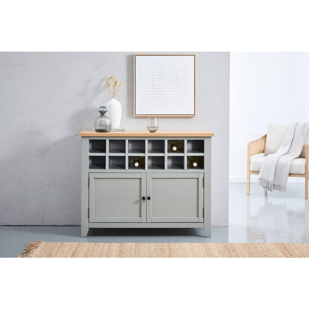 Thumbnail - Mid.you Sideboard, Grau, Natur, Metall, Eiche, Kiefer, furniert, massiv, 110x85x43 cm, Holzmöbel, Kleinmöbel Holz, Holzk...