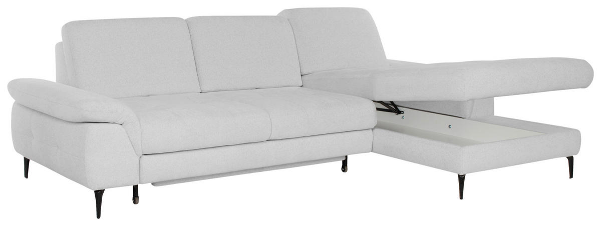 ECKSOFA ALMA in Chenille Hellgrau  285/191 cm  - Hellgrau/Schwarz, Design, Textil/Metall (285/191cm) - Livetastic