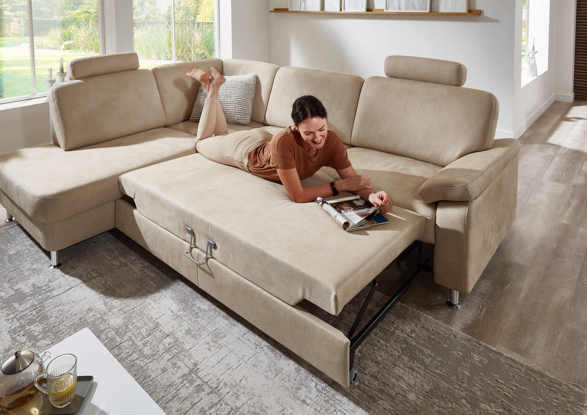 ECKSOFA Rostock Beige Mikrofaser  - Beige, Design, Textil/Metall (202/266cm) - Beldomo System