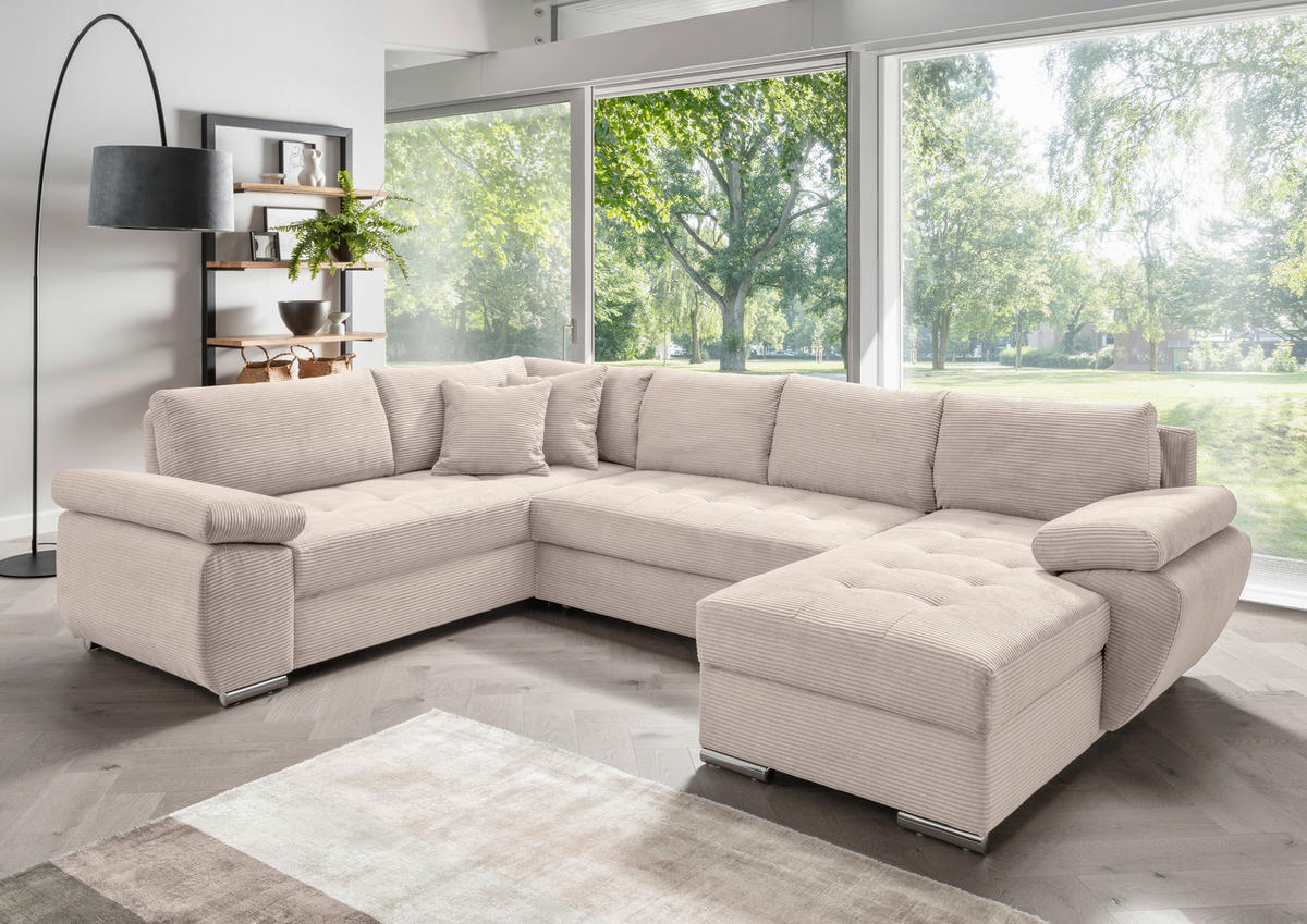 Wohnlandschaft tekstil  bež   - bež/boje kroma, Konvencionalno, tekstil/metal (219/305/157cm) - Livetastic
