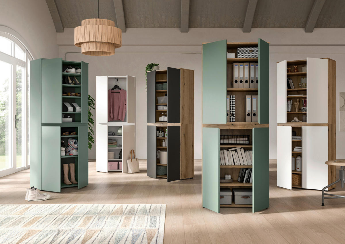 SCHUHSCHRANK  in 70/175/37 cm  - Eichefarben/Schwarz, Design, Holzwerkstoff/Kunststoff (70/175/37cm) - Livetastic