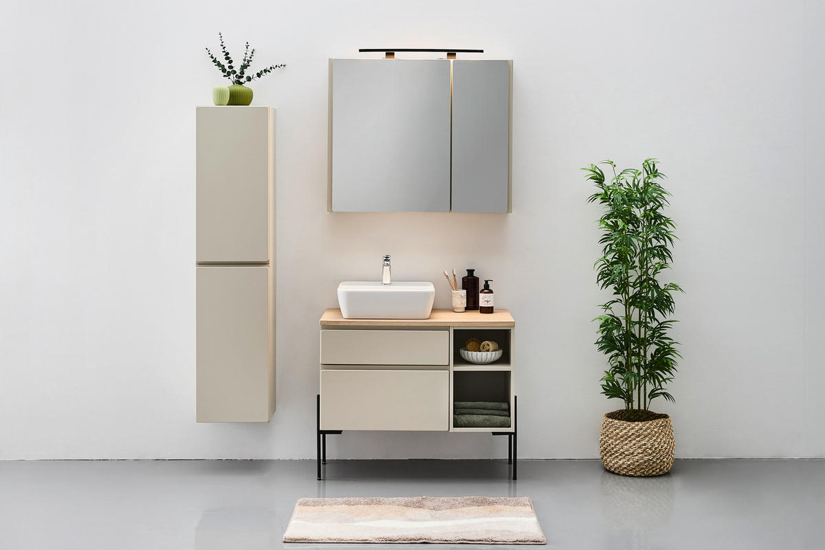 SPIEGELSCHRANK 90/75/18 cm  - Greige, MODERN, Glas/Holzwerkstoff (90/75/18cm) - Welnova