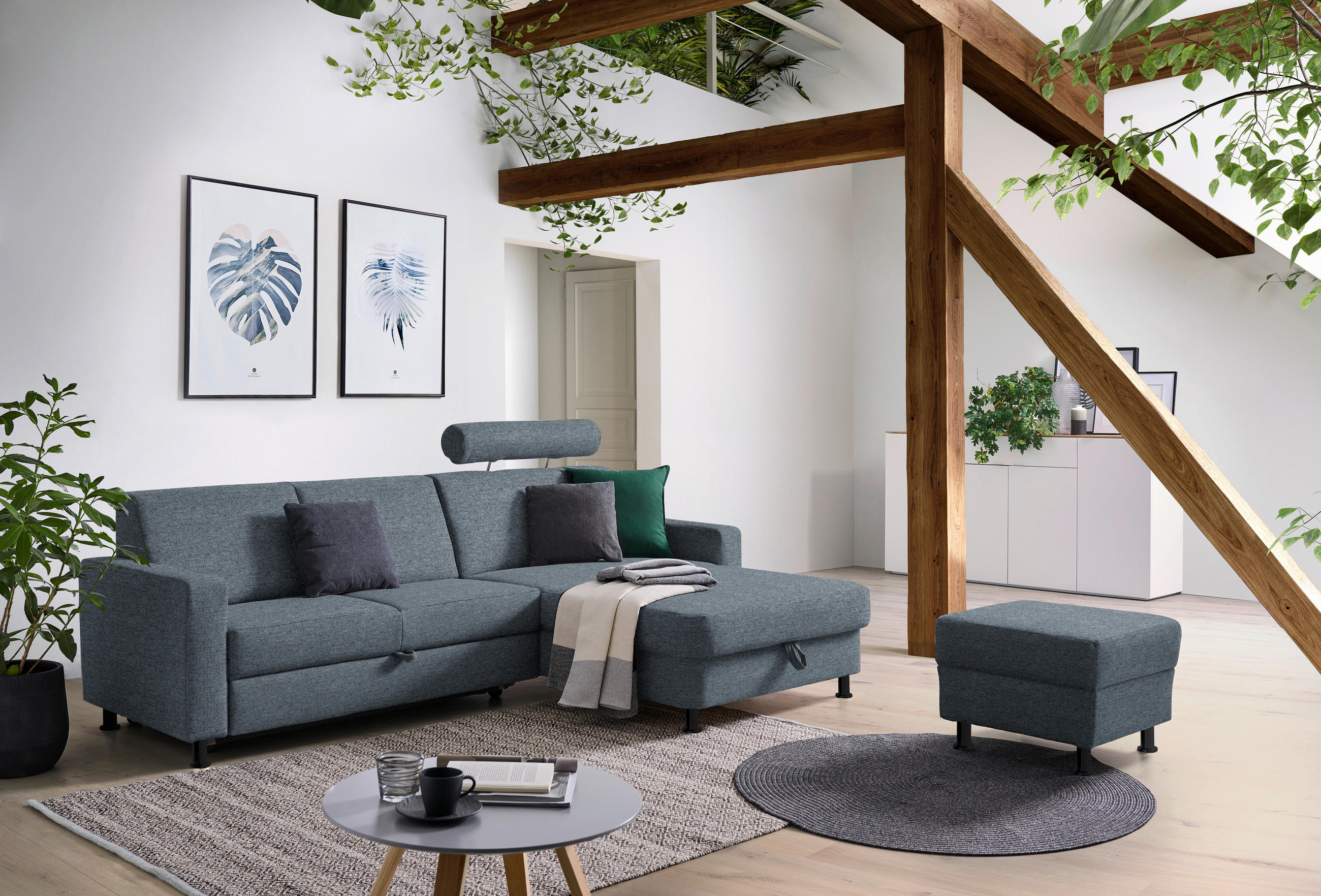 ECKSOFA in Webstoff Blaugrau  257/165 cm  - Blaugrau/Schwarz, Design, Kunststoff/Textil (257/165cm) - Xora