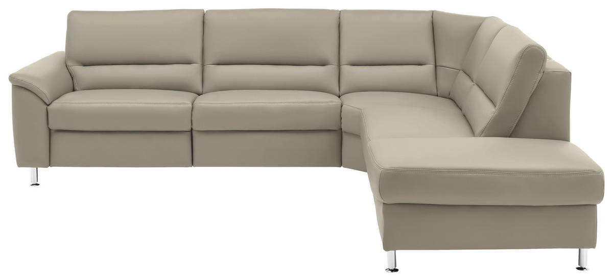 ECKSOFA in Echtleder Ecru  - Ecru/Alufarben, Konventionell, Leder/Metall (290/249cm) - Beldomo Premium