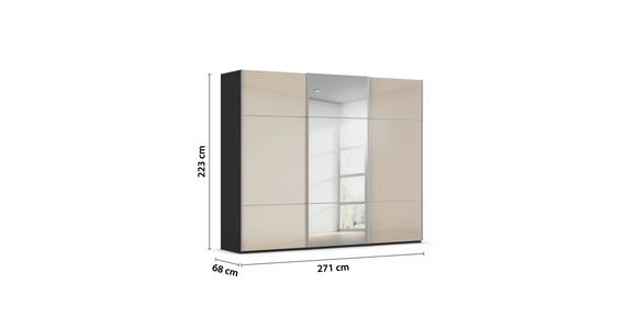 SCHWEBETÜRENSCHRANK 271/223/68 cm 3-türig Schwarz, Champagner  - Champagner/Alufarben, KONVENTIONELL, Glas/Holzwerkstoff (271/223/68cm) - Novel